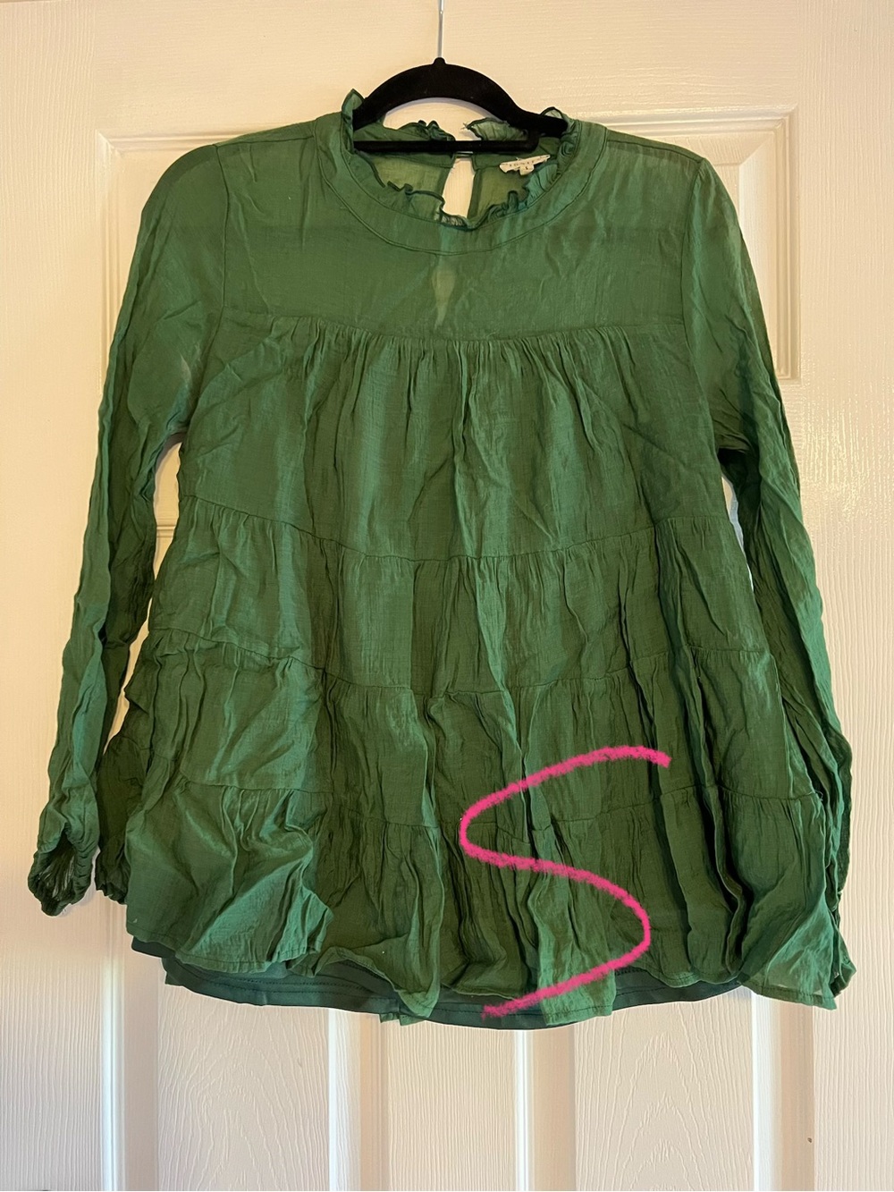 Green Long-Sleeve Tiered Blouse